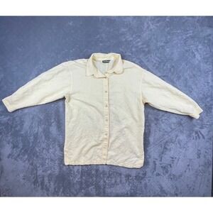 Herve Benard Linen Blend Button Up Shirt Women Light Yellow Long Sleeve Collared